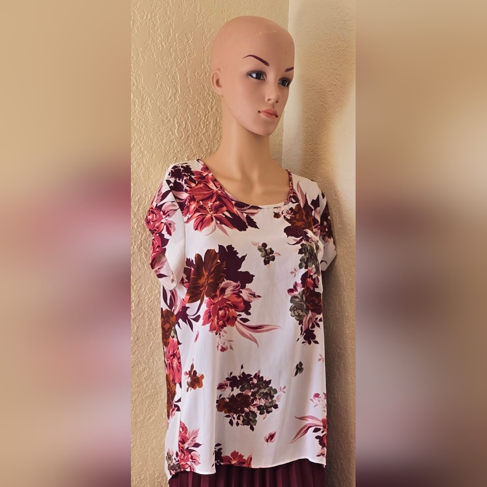 Essentials Red and Pink Short Sleeve Boxy Blouse